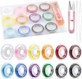 DIY jewelry making kit with 12 color elastic cords, pink metal scissors and clear organizer box - Multi-Color Thread Set with Scissors and Needles