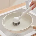 Set of two long-handled kitchen dish brushes with gray bristles and ergonomic ecoco handles - Long Handle Rotating (2 Packs) / Simple White