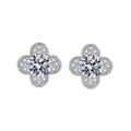 Elegant silver four-leaf clover stud earrings featuring brilliant round-cut center stones - Forest Style Clover (LED-43)