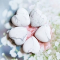 Set of five heart-shaped white turquoise stones with grey marble texture for decor - White Turquoise