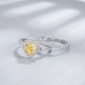 925 Silber Herzring Set mit gelbem Diamanten und Eisschliff-Hochkohlenstoffstein - Gelb Zirkonia Ring (Größe 7)