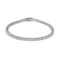 Classico bracciale tennis in argento con scintillanti zirconi tondi e chiusura di sicurezza - 3mm / 6,5 pollici (16,5 cm) / Oro Bianco