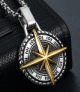 Colgante de brújula plateado con estrella dorada en collar de acero inoxidable - Estilo Oro-Plata - Sin Cadena Incluida (F0402)