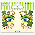 Saint Patrick's Day green clover face stickers with glitter and sparkling rhinestones - Clover Lucky Four Leaf
