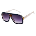 Retro square sunglasses with navy and amber frame plus purple gradient lenses - Green Tortoise Frame Gradient Gray Lens