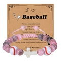 Pink zebra stone baseball bead bracelet with stone cross charm on a gift display card - Baseball Style