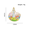 Spilla smaltata souvenir di Weihai con faro e fiori di tulipano, altezza di 4,5 cm - Parco Yuehai
