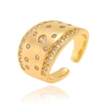 Adjustable wide gold-plated copper ring with micro-paved cubic zirconia accents - J1569-Dot Pattern Wide Open Ring