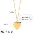 Close-up of 18K gold plated heart locket pendant with dimensions and link chain details - Simple Mirror Heart Pendant (NB-N1301)