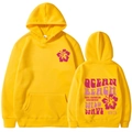 Yellow oversized hoodie with vintage Ocean Beach Surf California print back and front views - S / Yellow (Pink Print)