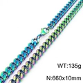 Rainbow plated stainless steel vintage Cuban link chain necklace with lobster clasp for men - 10mm Multi-color (KN283450-KFC)