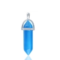 Blue hexagonal agate crystal column pendant with silver metal clasp on white background - Sky Blue Cat Eye