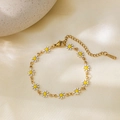 Pulsera de margaritas en acero inoxidable con esmalte blanco y cadena de oro fino - Pulsera de Margaritas Blancas - Dorado