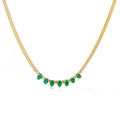 Collana a catena piatta in oro con sette zirconi verde smeraldo con taglio a pera - Oro Verde Zircone