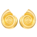 Detailed close-up of 18K gold plated snail shell earrings with spiral textures - 18K Gold Plated Spiral Shell (2085)