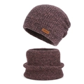 Winter knit hat and scarf set for women in dark burgundy with warm fleece lining - Two-Piece Set / Leather Red