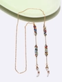 Handmade colorful bead and gold chain eyewear strap with anti-slip rubber loops - Gold With Multi-Color Seed Beads