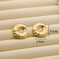 Close-up of 18K gold plated hoop earrings with brushed stripe and rock texture details - R187 Wrinkle Style 3 / Gold