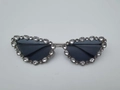 Cat eye sunglasses with dark grey lenses and sparkling rhinestone studded metal frame - Silver Frame Grey Lens