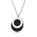 Minimalistische Halskette mit rundem schwarzem Inlay und exzentrischem Silberanhänger - Minimalist Schwarz und Silber Verschachtelt Ring Stil (KP16297-K)