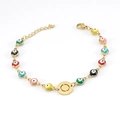 Colorful enamel evil eye beads bracelet with gold plating and adjustable chain - Letter O