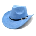 Sky blue suede cowboy hat featuring a black leather band and silver engraved buckle - M(56-58cm) / Haze Blue