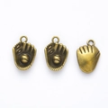 Three vintage bronze baseball glove pendants for DIY jewelry making on white background - Antique Bronze