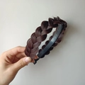Handmade dark brown braided headband with non-slip teeth for voluminous hair styling - Wide Textured Fishbone Braid (4CM Wide) / Dark Brown