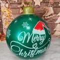 Green inflatable Christmas ball with LED lights and Merry Christmas typography - Pearly Red Hat