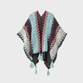 Chal bohemio de ganchillo con motivos de zigzag coloridos y borlas largas azul claro - Azul Lago