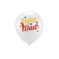 Detail of white Super Dad balloon with red heart and father-son silhouette for party decor - Super Dad Print / White