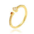 Detail of gold open ring with rectangular clear stone and orange round zircon accents - Adjustable Open / Asymmetric Main Stone Design (J-1198)