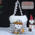 Sac cadeau de Noël gris en tricot avec ours en peluche 3D et cloches dorées - Ours en Velours Flocon de Neige Tricoté