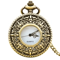 Vintage bronze quartz pocket watch with floral hollow engraving and white dial - Bronze - Plant Scroll Hollow