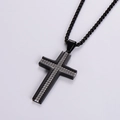 Men's black stainless steel cross necklace featuring textured inlay and metal chain - Steel Color Cross Style (With Chain)