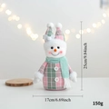 Pink and green plaid Christmas snowman plush doll ornament with size specs - Pink Snowman Double Ball