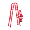 Electric climbing Santa Claus on double-sided red ladder with gift bag Christmas decor - Red Double Ladder