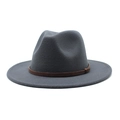 Detail of dark grey wool fedora hat featuring a brown leather band with braided texture - M (56-58cm) / Dark Gray