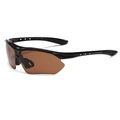 Streamlined black cycling sunglasses with polarized brown wrap lenses for outdoor sports - Black Frame Tea Lens
