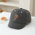 Detail of dark grey cotton baseball cap for kids with brown 3D embroidered P and white stars - 50cm (1-3 Years) / Gray