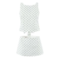 Dames zomerset bestaande uit mouwloze top met witte zwarte stippen en bijpassende minirok - S / Set met witte Zirkonia