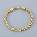 Polished 18K gold stainless steel rope chain bracelet with secure lobster clasp - Width 5mm/Length 20cm / Gold