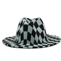 Wollen fedora hoed voor dames met blauw en zwart dambordpatroon en afgewerkte randen - M (56-58cm) / Muntgroen geruit