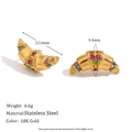 18K gold plated stainless steel croissant earrings with colorful crystal inlay - Cast Croissant Rhinestone Stud Earrings / Gold - Multicolor Zirconia