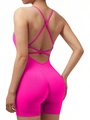 Hot pink backless yoga jumpsuit with thin straps and scrunch butt detail in ribbed fabric - Rose Red