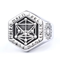 Macro shot of silver Viking ring with Tree of Life symbol and Rune carvings - Size 16 / Silver Tree of Life Style (26505)