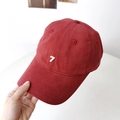Dark red cotton baseball cap featuring white number 7 embroidery and soft washed finish - Red