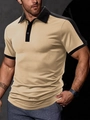 Dettaglio della polo color-block con colletto nero e trama del tessuto in twill beige - S / Cachi