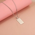 Polished stainless steel rectangular dog tag pendant on box chain close-up view - Steel Color (16.5*28mm)(MP561)