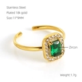 Anello regolabile in acciaio inossidabile placcato oro 18k con zircone verde rettangolo - Rettangolo Verde (ZR592G-05)